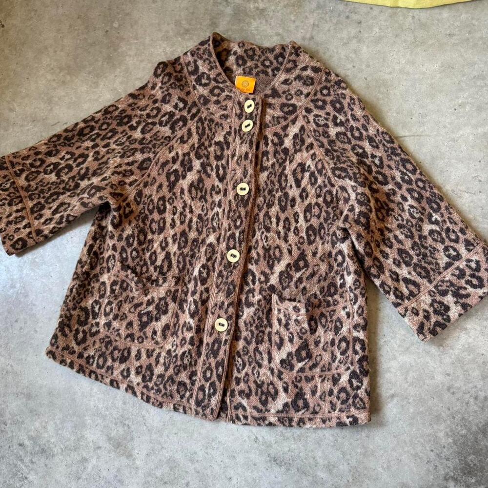 Leopard Print Wool Sweater Jacket - Ruby Rd - image 2